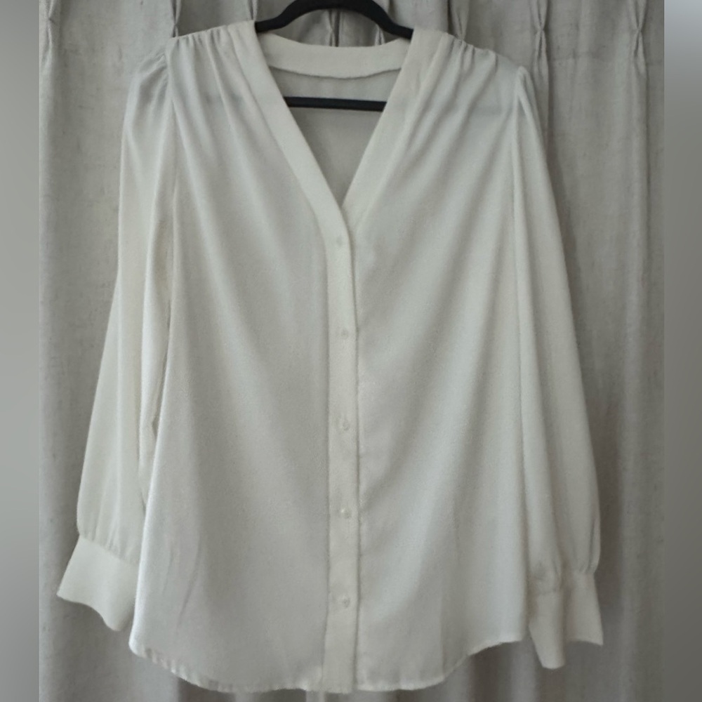 Classic White V-Neck Button Front Women's Top